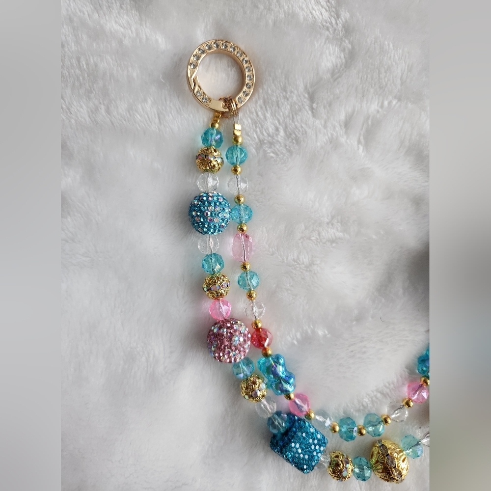 Colorful Capybara Beaded Bag Charm with Blue and Gold Accents - Picture 4 of 7